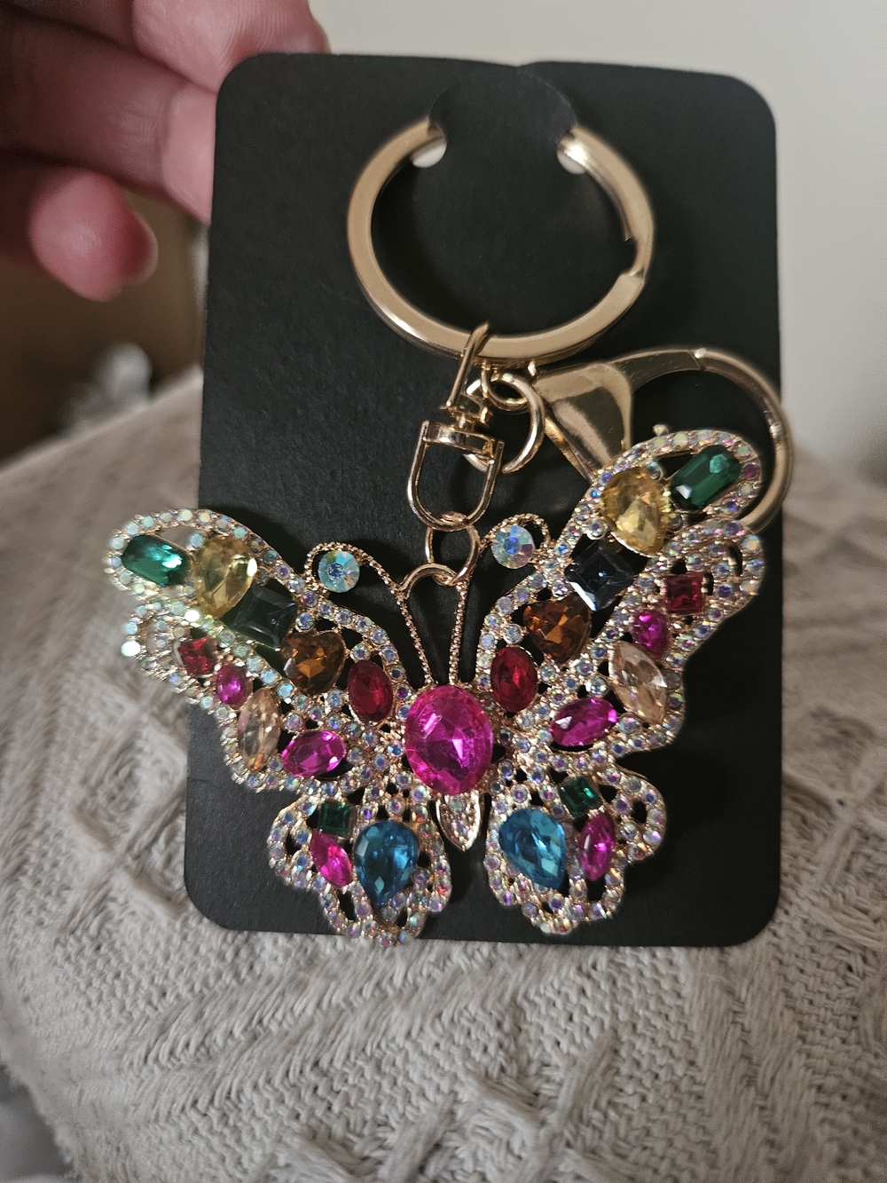 Multicolor Jeweled Butterfly Keychain